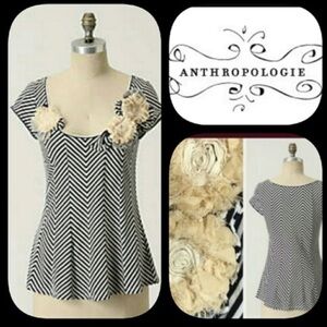ANTHROPOLOGIE-LITTLE Yellow Button Top Floral 3D Blouse